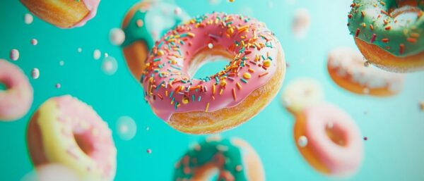 Bunte Donuts in der Luft – Süßes Spiel