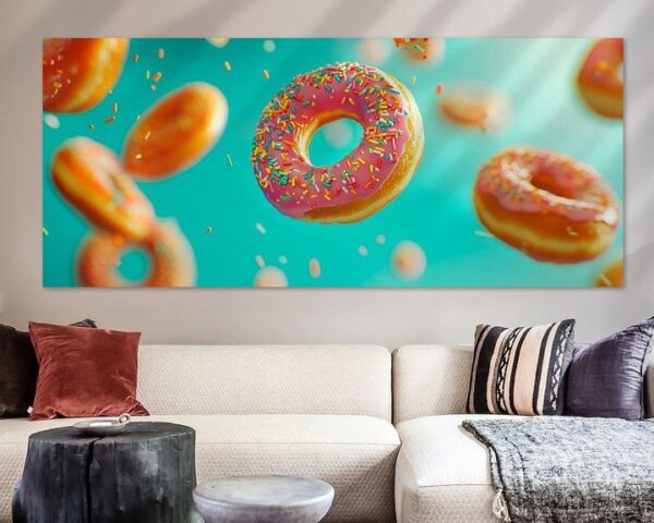 Bunte Donuts in der Schwerelosigkeit