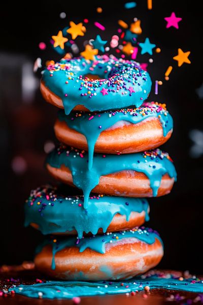 Bunte Donuts mit Zuckerguss und Streuseln