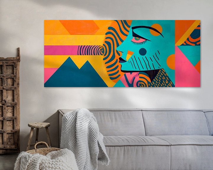 Bunte Gesichtsprofile mit geometrischen Formen