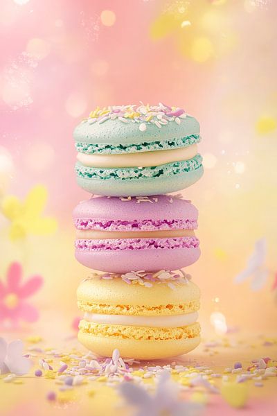 Bunte Macarons vor zartem Hintergrund