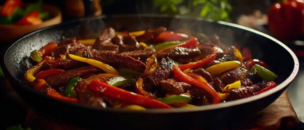 Bunte Pfanne mit würzigem Fleischgericht