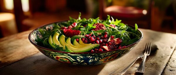 Bunte Salatschüssel mit Avocado und Granatapfel