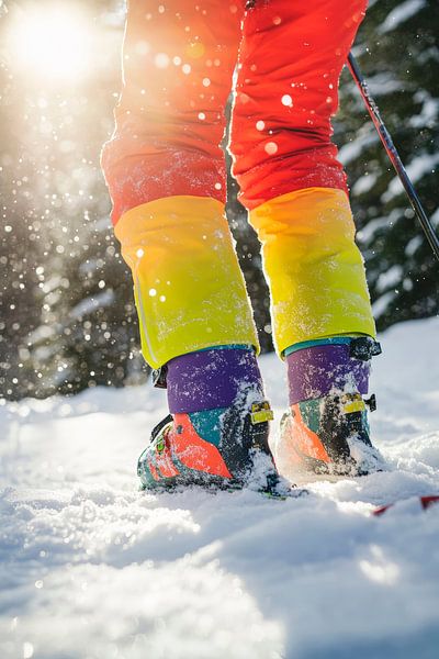 Bunte Skibekleidung im Schnee