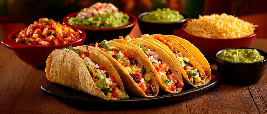 Bunte Tacos mit frischen Beilagen