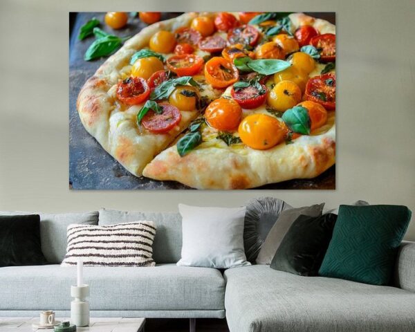 Bunte Tomatenpizza mit frischem Basilikum