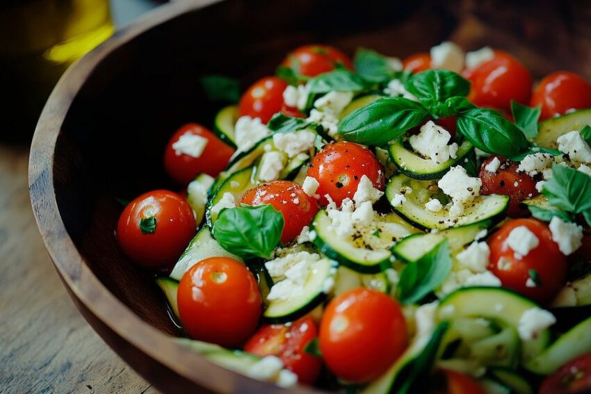 Bunte Tomatensalat mit Feta und Basilikum