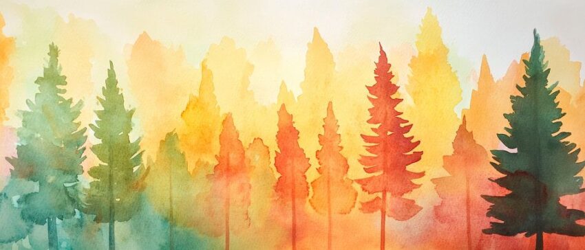 Bunte Wälder im Aquarellstil