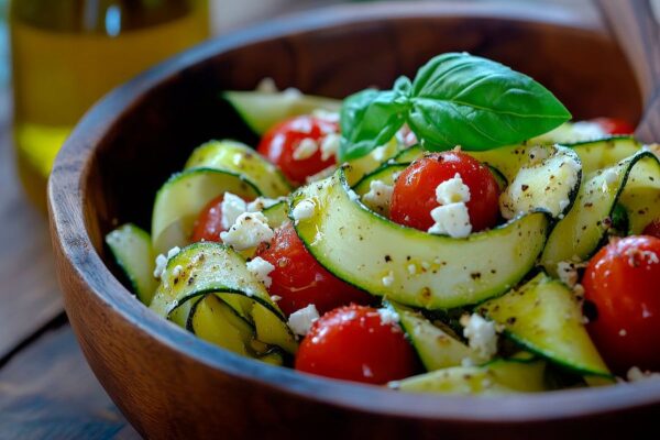 Bunte Zucchinisalat mit Tomaten und Feta