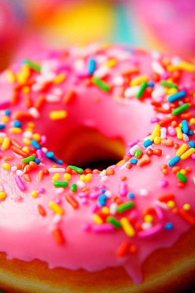 Bunter Donut mit rosa Zuckerguss