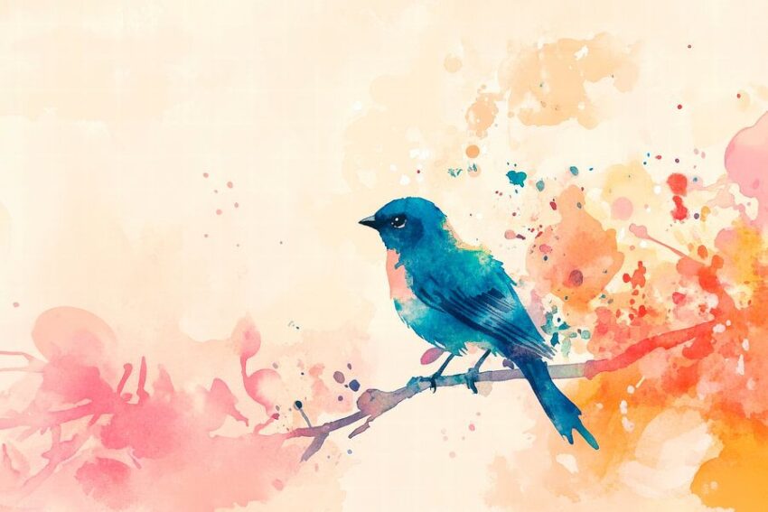 Bunter Vogel auf Ast – Aquarellkunst