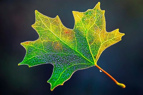 Buntes Blatt mit Wassertropfen