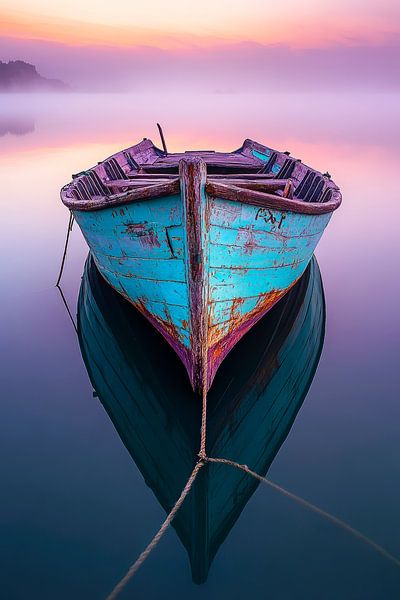 Buntes Boot im Nebel – Beruhigende Stille