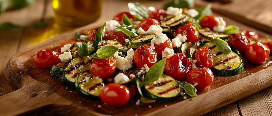 Buntes Gemüsegericht mit Feta und Kräuter