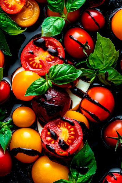 Buntes Tomatensortiment mit Basilikum