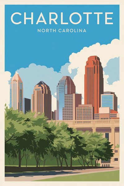 Charlotte, North Carolina Vintage Travel Poster