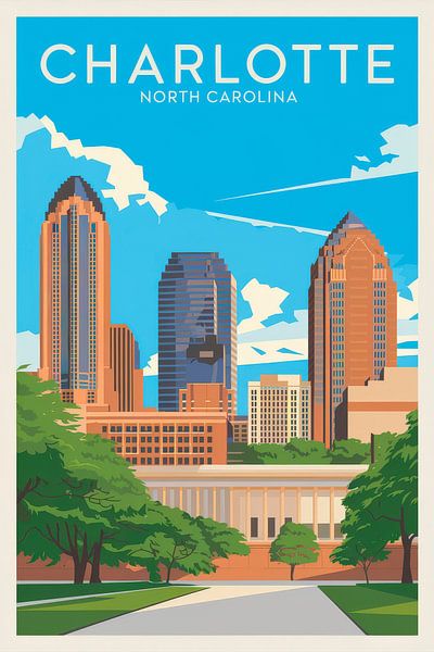 Charlotte, North Carolina Vintage Travel Poster