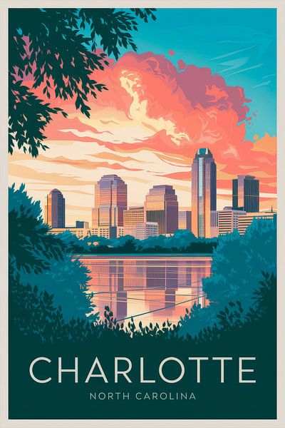 Charlotte, North Carolina Vintage Travel Poster