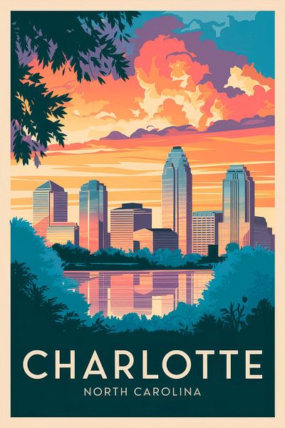 Charlotte, North Carolina Vintage Travel Poster