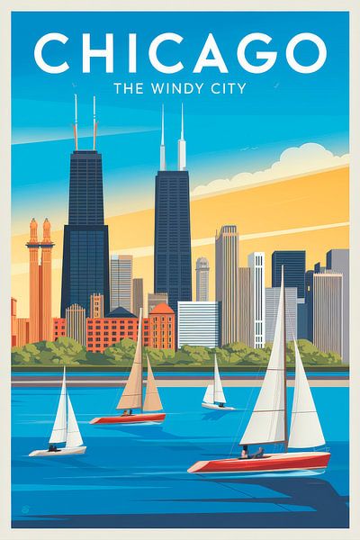 Chicago, Illinois Vintage Travel Poster