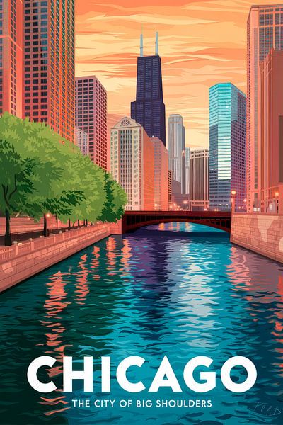 Chicago Vintage Travel Poster