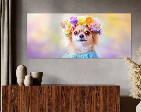 Chihuahua mit Blumenkranz – Frühlingszauber