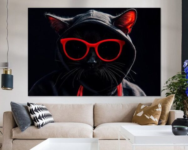 Coole schwarze Katze im Hoodie mit Sonnenbrille