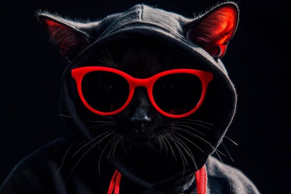 Coole schwarze Katze im Hoodie mit Sonnenbrille