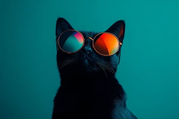 Coole schwarze Katze mit Sonnenbrille