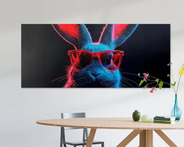 Cooler Hase mit Sonnenbrille im Neonlicht