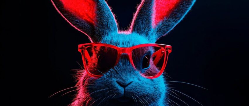 Cooler Hase mit Sonnenbrille im Neonlicht