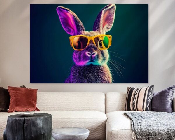 Cooler Hase mit Sonnenbrille und Farbenpracht