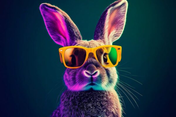 Cooler Hase mit Sonnenbrille und Farbenpracht