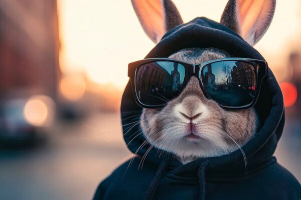 Cooler Hase mit Sonnenbrille und Hoodie