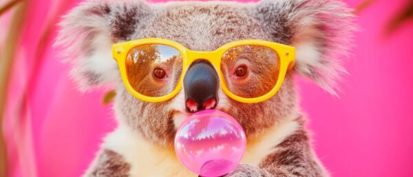 Cooler Koala mit Kaugummi und Brille