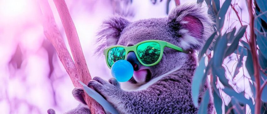 Cooler Koala mit Sonnenbrille und Ballon