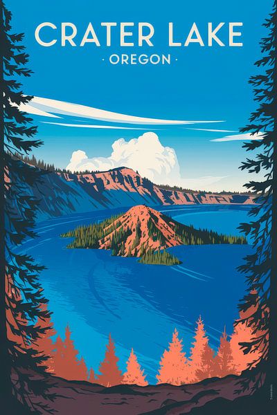 Crater Lake, Oregon Vintage Travel Poster