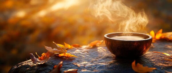 Dampfbowl mit Herbstblättern