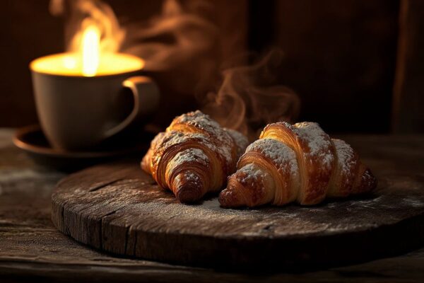 Dampfende Croissants und Kaffee – Gemütlich