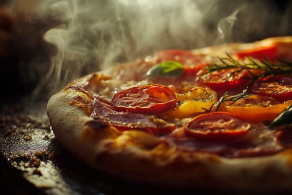 Dampfende Pizza mit frischen Zutaten