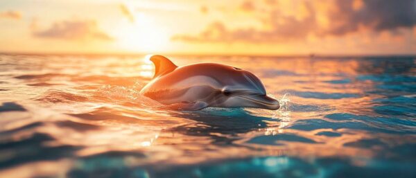 Delfin unter Sonnenuntergang im Meer