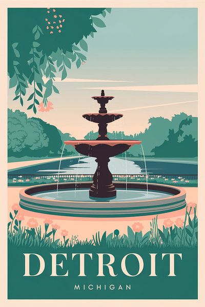 Detroit, Michigan Vintage Travel Poster