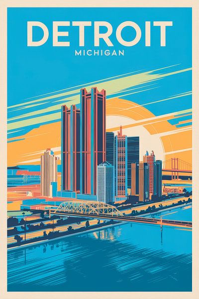 Detroit, Michigan Vintage Travel Poster