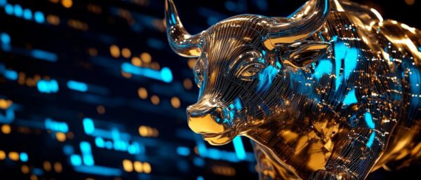 Digitaler Bullenmarkt in Blau und Gold