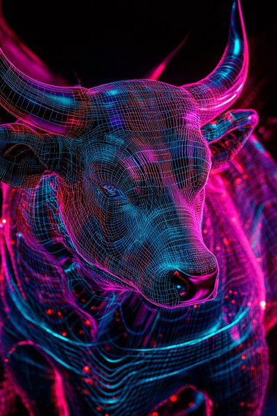 Digitaler Stier in Neonfarben – Futuristisch