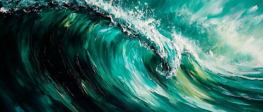 Dynamische Welle in Grüntönen – Abstrakt
