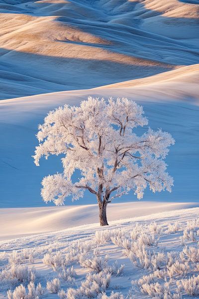 Eisiger Baum in winterlicher Landschaft