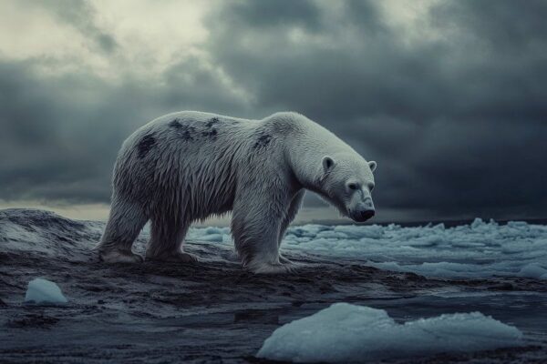 Eisiger Blick eines Eisbären am Meer