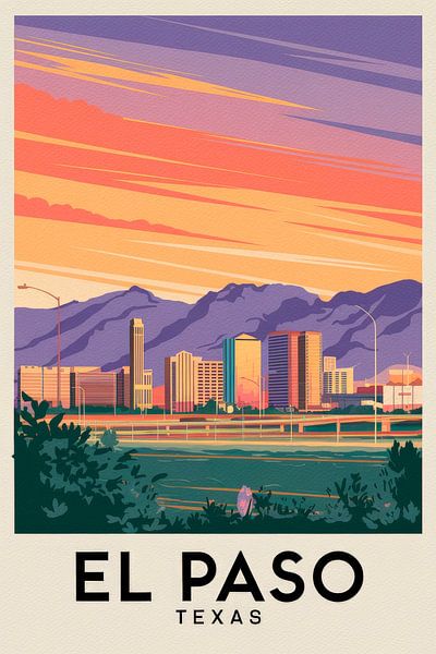 El Paso, Texas Vintage Travel Poster