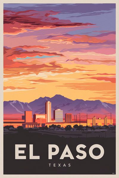 El Paso, Texas Vintage Travel Poster